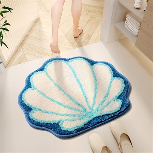 JIANGLANY Simpatico tappetino da bagno irregolare blu oceano tappeto divertente conchiglia tappeti da bagno per bagno antiscivolo e assorbente tappetino piccolo 50 x 50 cm