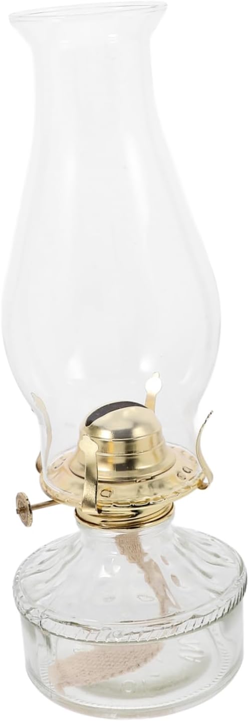 Angoily Clear Glass Oil Lamp with Adjustable Wick Vintage Kerosene Lantern for Indoor Use Transparent Glass Chimney Hurricane Lamp Decorative Ambiance Light for Home Decor