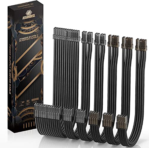 Kit câbles PC AsiaHorse rallonge PSU 16AWG noir connecteur alimentation GPU CPU peignes inclus