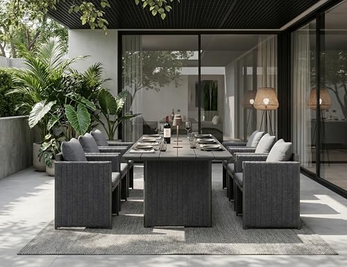 Image of PURPLE LEAF Outdoor Dining Set Oversized 7 Pcs with Olefin Armchairs Grey