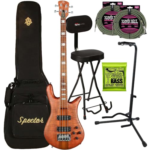 Spector Euro 4 RST Bass Guitar – Sienna Stain, Gator GFW-GTR-SEAT, Stand, (2) Ernie Ball 2832, Ernie Ball P06077 Bundle