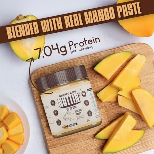 Image of BeastLife Creamy Mango Peanut Butter | 24.5 G Protein | 350 gm | 100% Peanuts, High Protein | Zero Palm Oil | Non‑GMO Nut Butter | Fitness-Friendly Spread | Zero Cholesterol