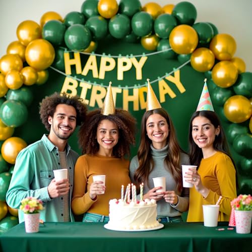 Image of 412Pcs Green and Gold Balloon Arch Kit, 18 12 10 5 Inch Different Size Latex Balloons Dark Green and Gold Party Balloons for Birthday Graduation Jungle Party Decorations