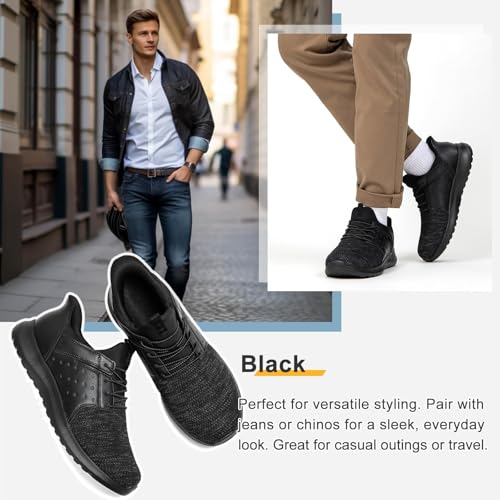 Image of Hands Free Slip On Shoes for Men Walking Casual Sneaker Arch Support Memory Foam Mesh Light Cushioning Fashion Breathable Stylish Black White Tan Grey
