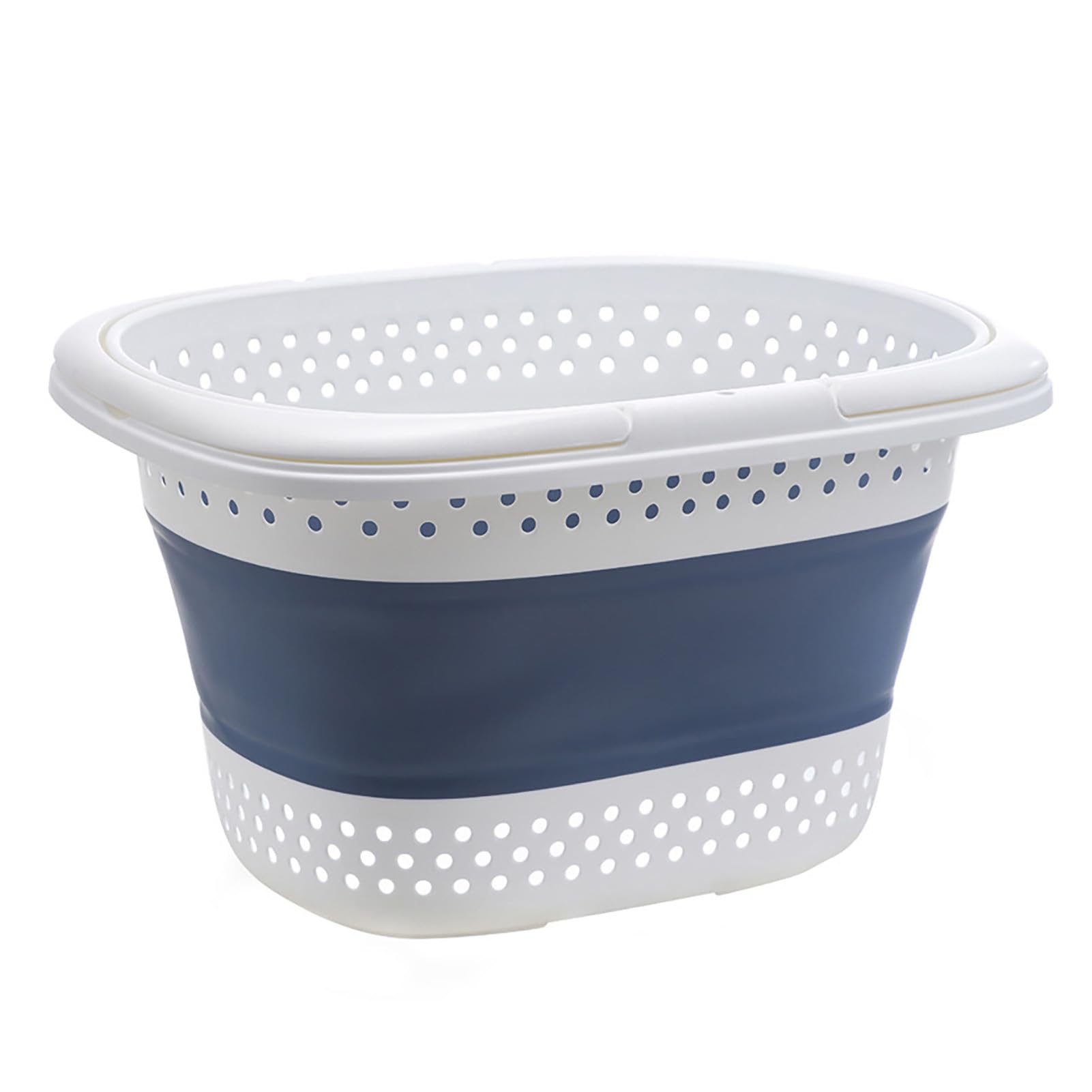 EMUKOEP Cesto Portabiancheria Pieghevole Traspirante con Doppio Manico per Riporre la Casa 15,4 X 20,1 X 11,8 Pollici (Blu Bianco)