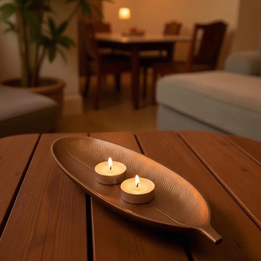 Mireva Amber Yaprak Tepsi | El Yapımı Boho Dekoratif Tepsi | Orta Sehpa & Dresuar İçin Şık Merkez Ak