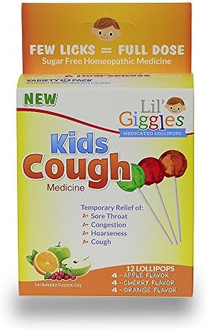 Lil' Giggles Kid's Medicated Lollipops for Cough for Childrens Persistent and Chesty Coughs. Homeopathic Remedy. The Medicine Kids Will Love to take. 12 CT