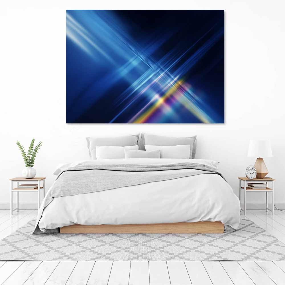 WUFIEA Ogólny abstrakcyjny obraz na płótnie niebieska linia przecięcie do salonu sypialni biura dekoracja (niebieski 65) - 40 x 60 cm oprawiony