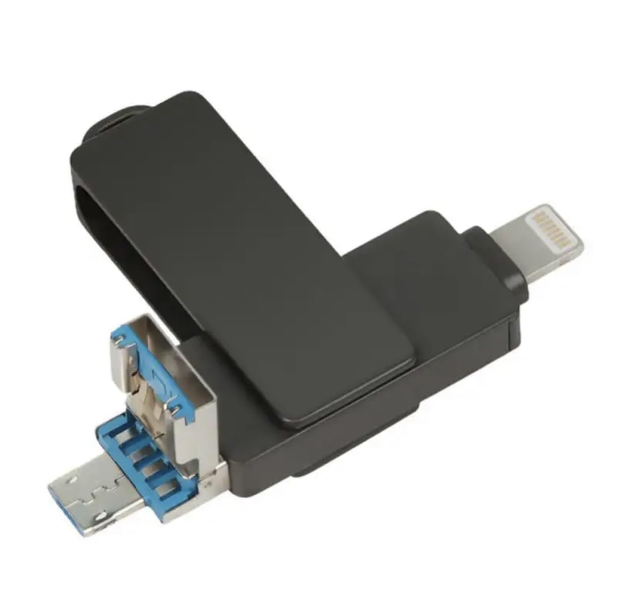 2TB USB Metal Flash Drive 3.0 for Iphone with Keychain 4 in 1 Flash Drive OTG Type A USB + Type C + Lightning + Micro USB for Android Devices, PC's, Computers, Cars, Laptops (Black)