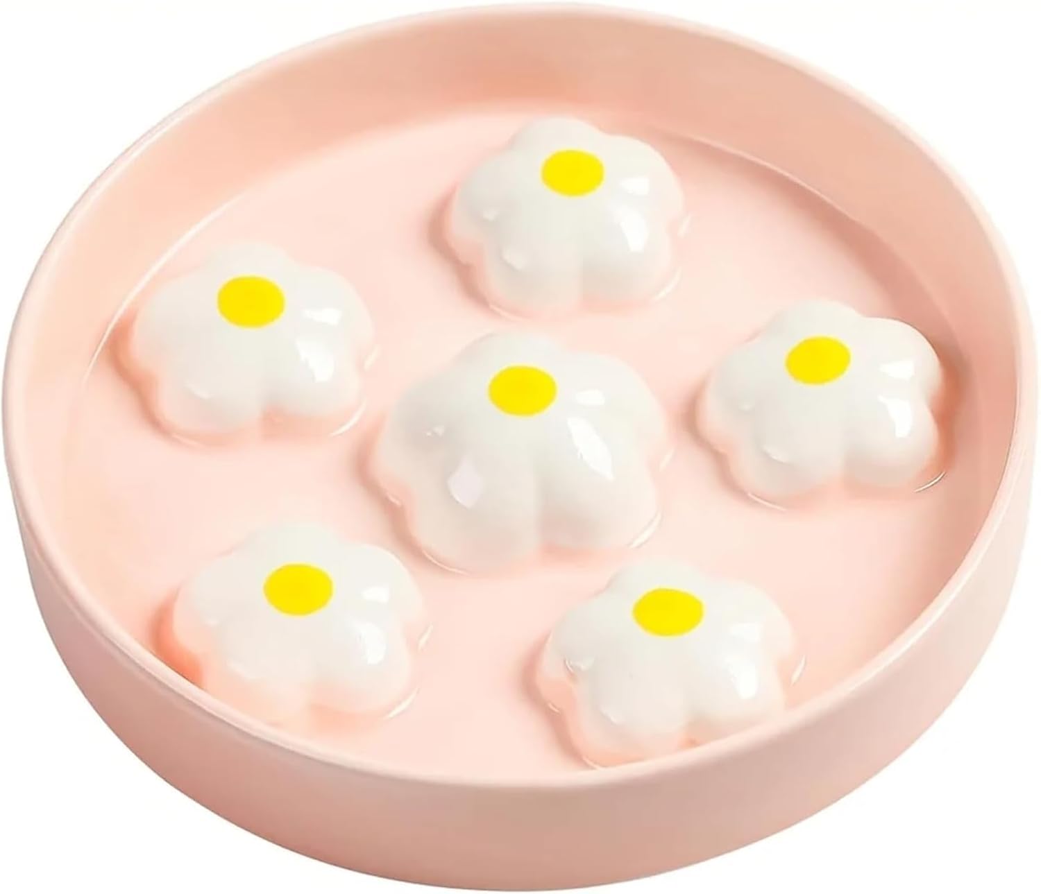 6 OZ Ceramic Cat Slow Feeder Bowl - Whisker-Friendly Shallow Wide Puzzle Dish Dishwasher Safe(White Flowers)