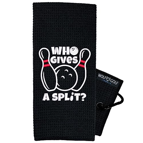 Wolf Golf Towels Bowling Accessories | Who Gives A Split | Funny Bowling Towel | Bowling Ball Towel | Bowling Gift