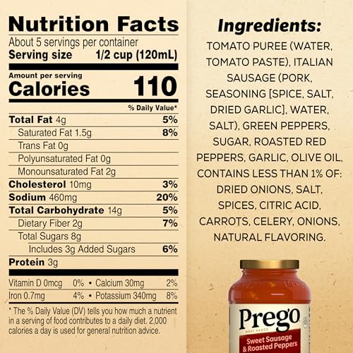 Image of Prego Sweet Sausage and Roasted Peppers Pasta Sauce, 23.5 oz Jar