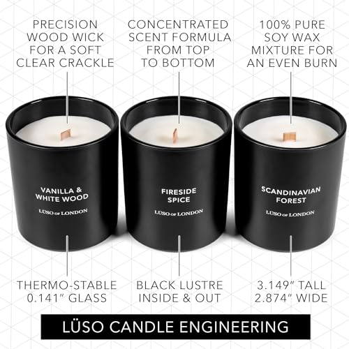 Lüso of London - ラグジュアリーキャンドルギフトセット、3つの大きなラグジュアリーキャンドル。印象的なブラックギフトボックス入り。 [4]