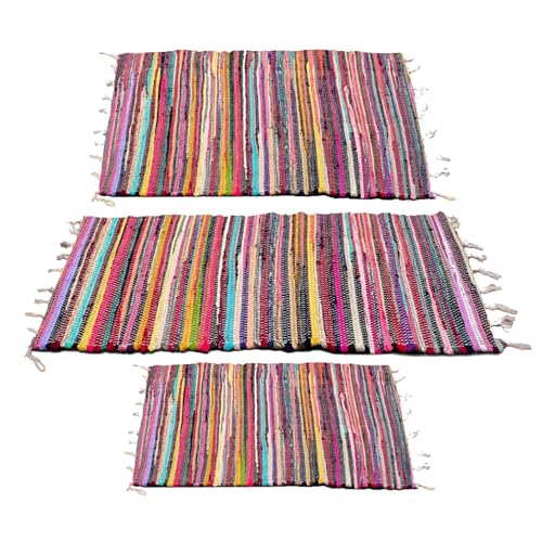 RelianceUK Handmade Reversible Chindi Rugs [60 X 180 CM] Ideal for Indoor & Outdoor Use, Kitchen & Garden, Washable Rag Rug Door Mats, Floor Mat, 100% Recycled, Multi Colour Rugs