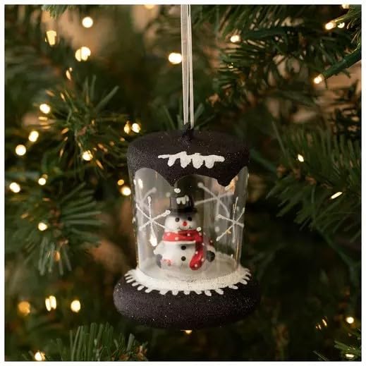 Robert Stanley Black Glitter Snowman Snow Globe Glass Christmas Ornament