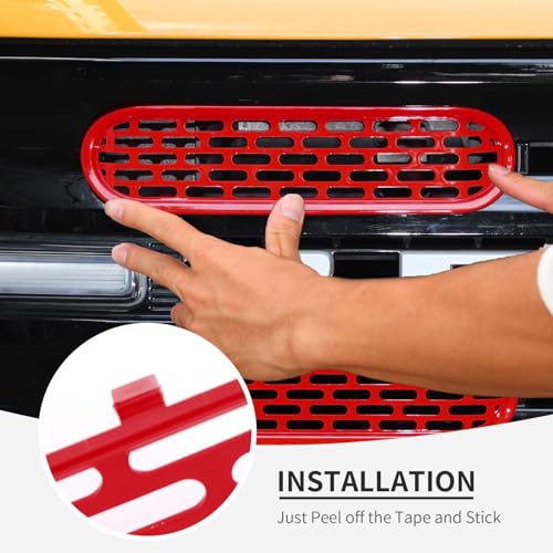 Image of Linskip Oval Grille Inserts Fit for 2021-2025 Ford Bronco, Front Mesh Grille Cover for Bronco Exterior Accessories, Enhancing Vehicle Front Appearance(red)