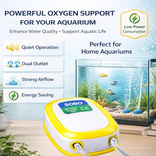 Image of SB-9905 Aquarium Air Pump 2 Way | 4.2W Dual Outlet Oxygen Pump | 2 x 5.5 L /Min Powerful Airflow | Ultra-Quiet Fish Tank Air Pump | Includes 3M Air Tube & 2 Air Stones