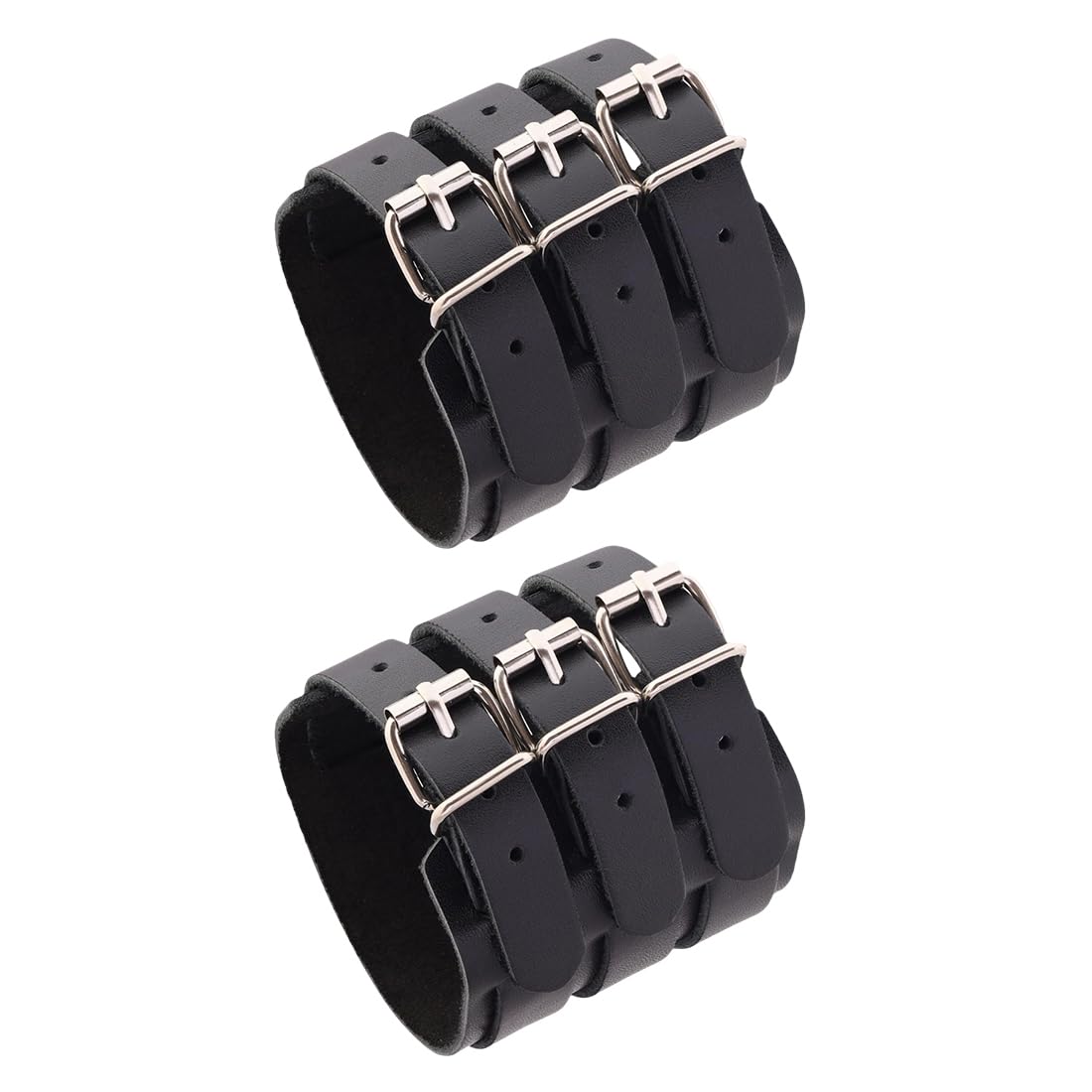 KADFEL Conjunto de 2 pulseras de cuero sintético estilo punk rock y gótico - Brazaletes anchos unisex negros - Accesorios retro de hip-hop de los 80