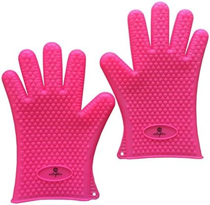 Original Heat Resistant Silicone Gloves 1 Pair (2 Gloves) - Pink - Kitchen, BBQ, Grill, Oven or Stoves- Perfect for Cooking, Better Then Oven Mitts, Dishwasher Safe - Bright Pink