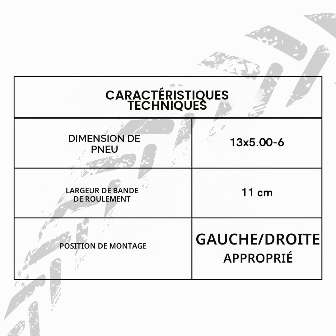 13x5.00-6 Pneu de rechange pour motoculteur | Pneu en caoutchouc 13 pouces pour motobineuse | Ø 32,5 cm | Largeur de profil 11 cm | Pneu pour motoculteur et motobineuse