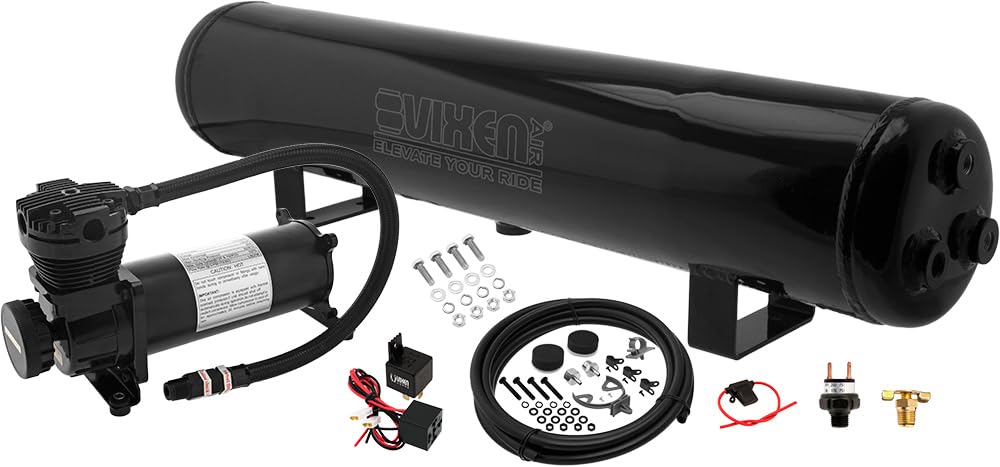 Vixen Air Suspension Kit for Truck/Car Bag/Air Ride/Spring. On Board System- 200psi Compressor, 4 Gallon Aluminum Tank. For Boat Lift,Towing,Lowering,Load Leveling Bags,Train Horn,Semi/RV VXO4841AB