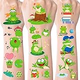 Frog Temporary Tattoos Stickers for Kids - 200+ Frog Birthday Decorarions Party Favors Supplies Cute Green Frogs Reptile Animal Fake Tattoo for Boys Girls School Prizes Rewards Gifts