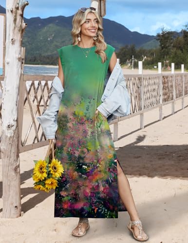 Image of Zeagoo Summer Dresses for Women 2026 Long Maxi Sundresses Loose Split Wrinkle-Free Beach Travel Vacation Clothes
