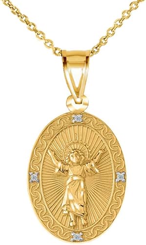Collar con colgante de medallón ovalado con diamantes de oro de 14 k Divino Niño Jesús (niño divino Jesús)