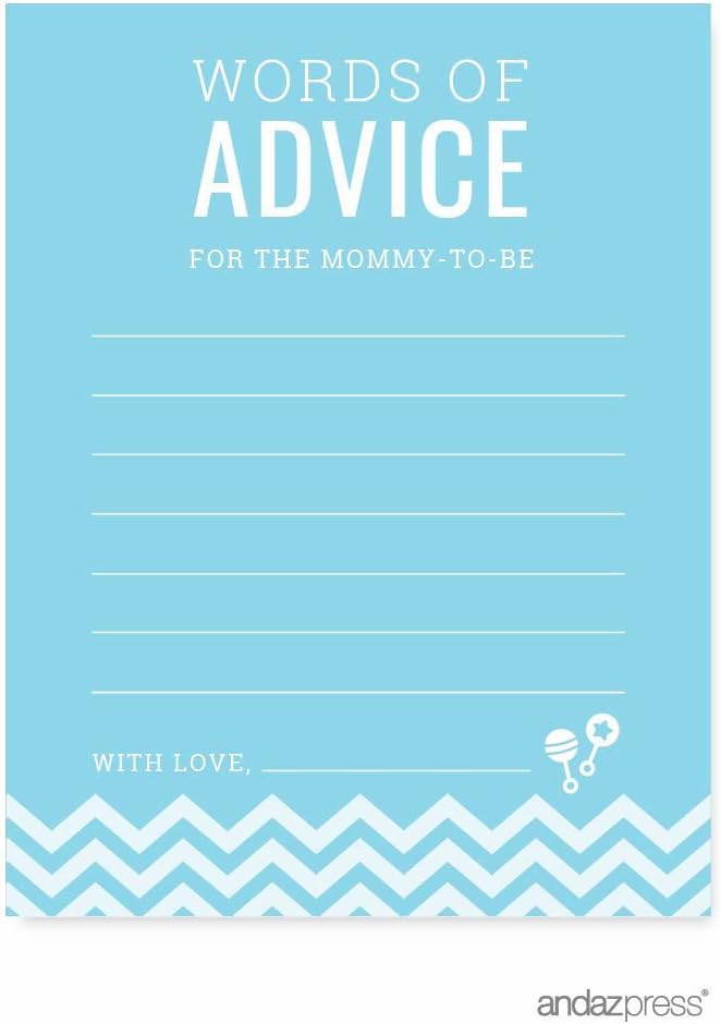 Andaz Press Baby Blue Chevron Boy Baby Shower Collection, Games, Activities, Decorations, Advice for the Mommy to Be Cards, 20-pack