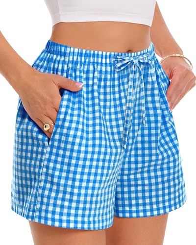 Image of Women Boxer Shorts Gingham Drawstring Pajama Bottom Plaid Pants with Pocket