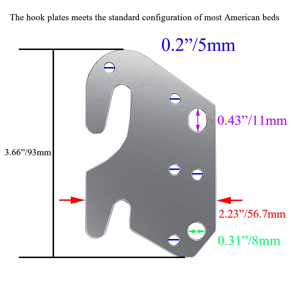Facaimao 1Pcs Wood Bed Rail Hook Plates for Beds Frame Bracket Headboard Footboard with 2 Mounting Pins Replacement New Bed Constructions or Wooden Bed Parts (7 Holes)