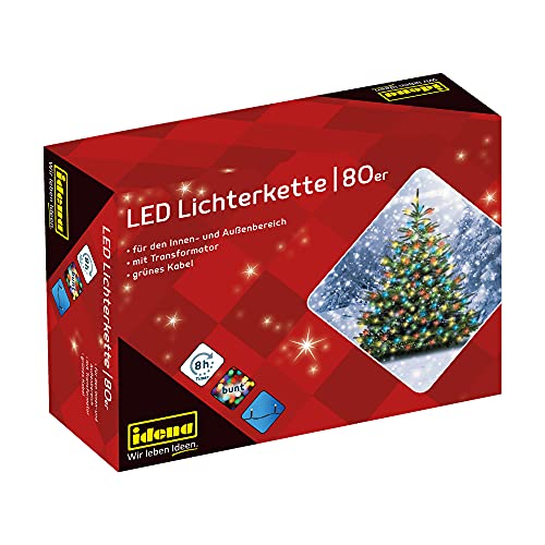Idena 8325059 - LED Lichterkette mit 80 LEDs in Bunt, mit 8 Stunden...