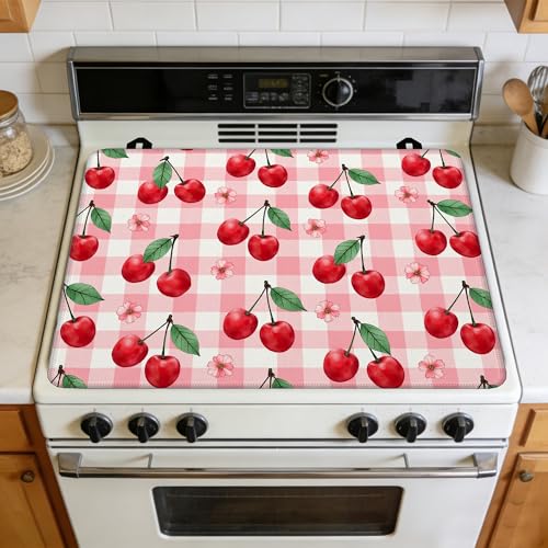 Image of Cherry Flower Stove Top Cover for Electric Stove, Heat Resistant Glass Cooktop Cover, Stovetop Protector, Dish Drying Mats Cover for Ceramic Washer Top 28x20 inch