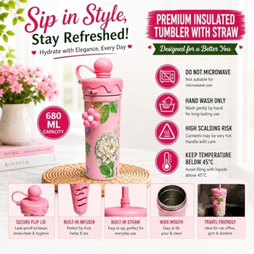 Image of STARFLYER Stylish Reusable Drinking Cup for Water, Juice & Cold Beverages | Portable Travel for Home, Office & Daily Use. (680ml Pink)