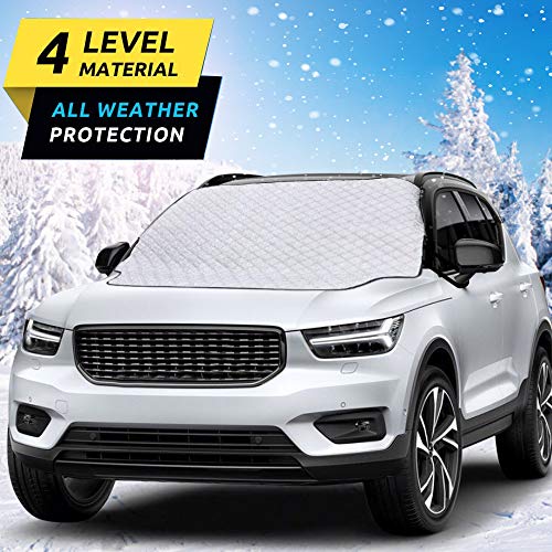 Car Windshield Snow Cover, Windshield Cover for Ice and Snow with Magnetic Edge, Thicker 4 Layers Windshield Snow Cover Defense Snow, Ice and Frost, Large Windshield Snow Cover Fits for Most Vehicle