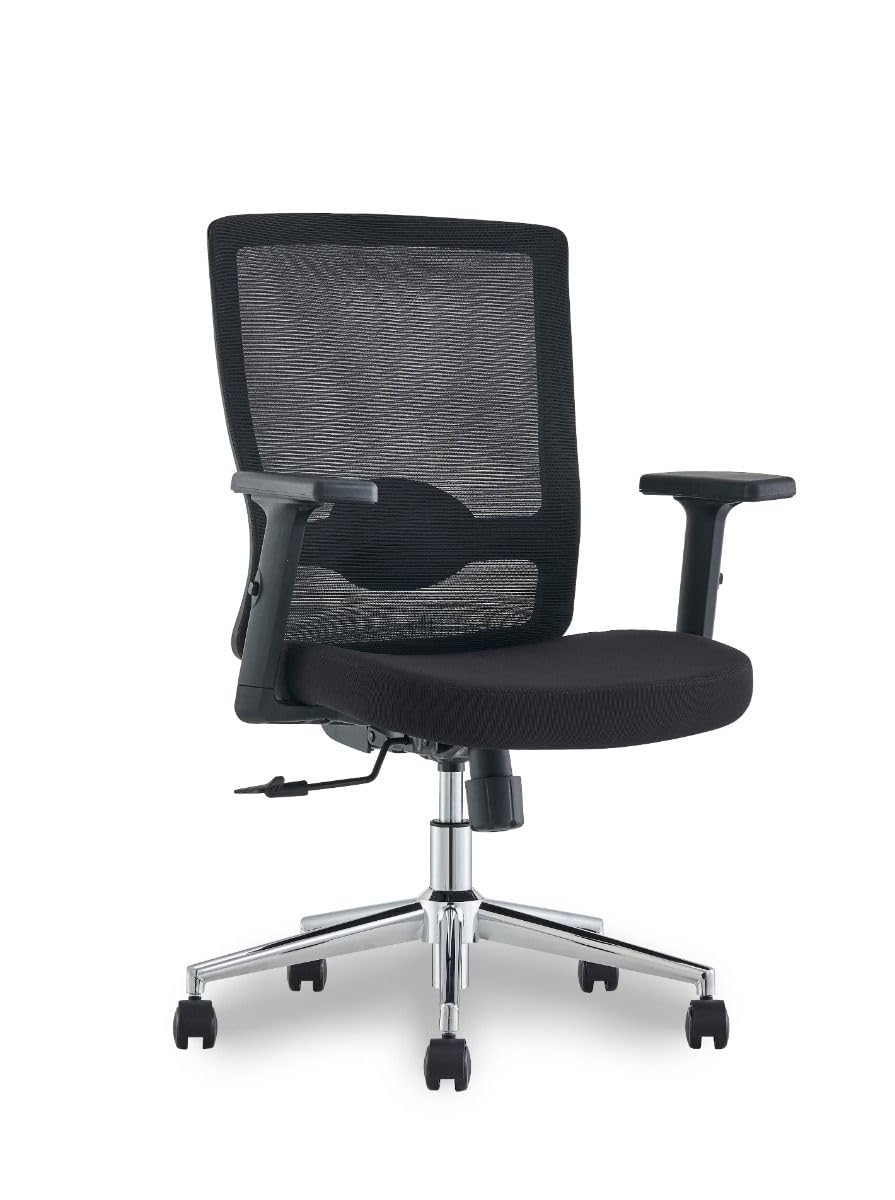 Mahmayi Sleekline T01B Modern Medium Back Office Chair Ergonomic Executive Chair Computer Chair,Adjustable Height Thick Padded Metal Base Conference Chair For Home Office Swivel Adjustable Chair Black