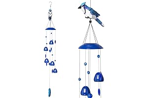 Blue Jay Bird Wind Chimes with Bells, Blue Jay Figurine Chimes