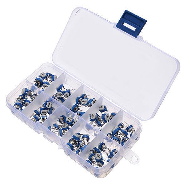 Accessoires spécialisés 100 pièces/lot RM065 Film de carbone Horizontal Trimpot potentiomètre Kit d'assortiment 10 valeurs résistance variable 100 ohm-1M ohm