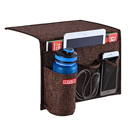 Zafit Linen 4 Pockets Bedside Caddy, Bedside Storage Organizer for