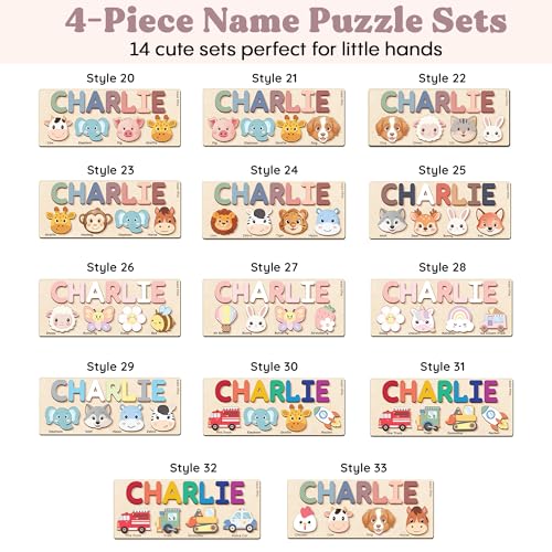 Image of Custom Name Puzzle for Toddlers - Personalized Baby Gift with Animal Art Backdrop | 48 Animal Themes | 1st Birthday Gift for Boy & Girl | Personalized Baby Gifts