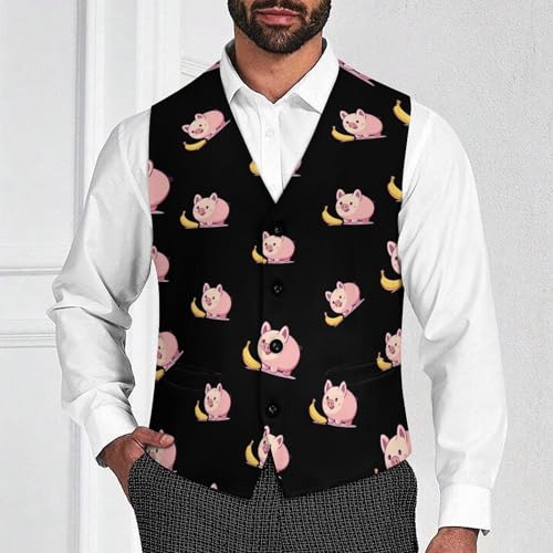 Cute Pigs Banana Suit Vest for Men Waistcoat Dressy V Neck Button Down Sleeveless Business Jacket Coat4