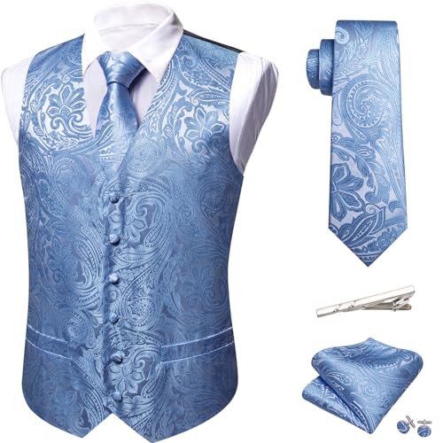Image of Barry.Wang Formal Men Flower Vest Paisley Jacquard Silk Ties Suit Waistcoat Set Wedding 5PCS