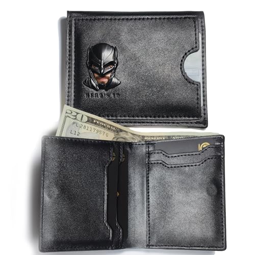Leather Bat Wallet for Men Valentines day gift for him Personalized Gift for Husband Unique Birthday Holiday Gifts Best for Anniversary | Hero ID with 3D Metalic Superhero Mask (Bifold - 3D Mask)
