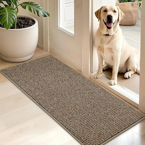 Image of BEQHAUSE Dirt Trapper Door Mat 20 inch x 48 inch, Non-Slip Washable Doormats Entrance Mat, Dirt Resistant and Absorbent Welcome Mat, Low Profile Floor Mats for Front Back Door and Entryway, Beige