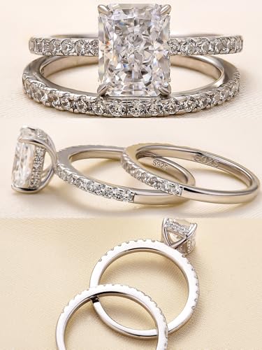 1.5 Carat Radiant Cut Engagement Ring Set, Sterling Silver 5A Cubic Zirconia Simulated Diamond Wedding Ring Set for Women 6