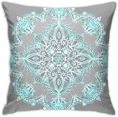 Antvinoler Teal and Aqua Lace Mandala On Grey Pillows Case Soft Throw Pillow Double-Sided Digital Printing Couch Pillowcase Square 45cm45cm