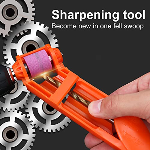 Drill Bit Sharpener, Portable Drill Bit Sharpener for All Bits, Portable Drill Guide Drill Sharpener Set for Iron Based Drill Bits Fit Width Range with 3 Grinding Wheels and 2 Extra Wrench (Orange)