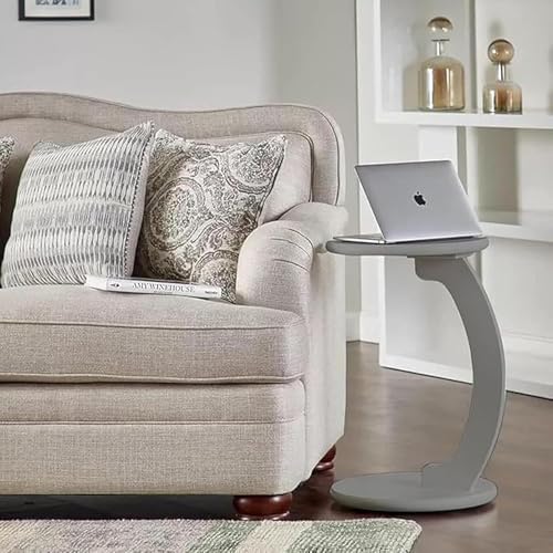 Image of Multipurpose Round Coffee Table, Wooden Couch Sofa Table that Slides Under, C-Shaped End Table for Living Room, Bedroom, or Apartment (Grey)