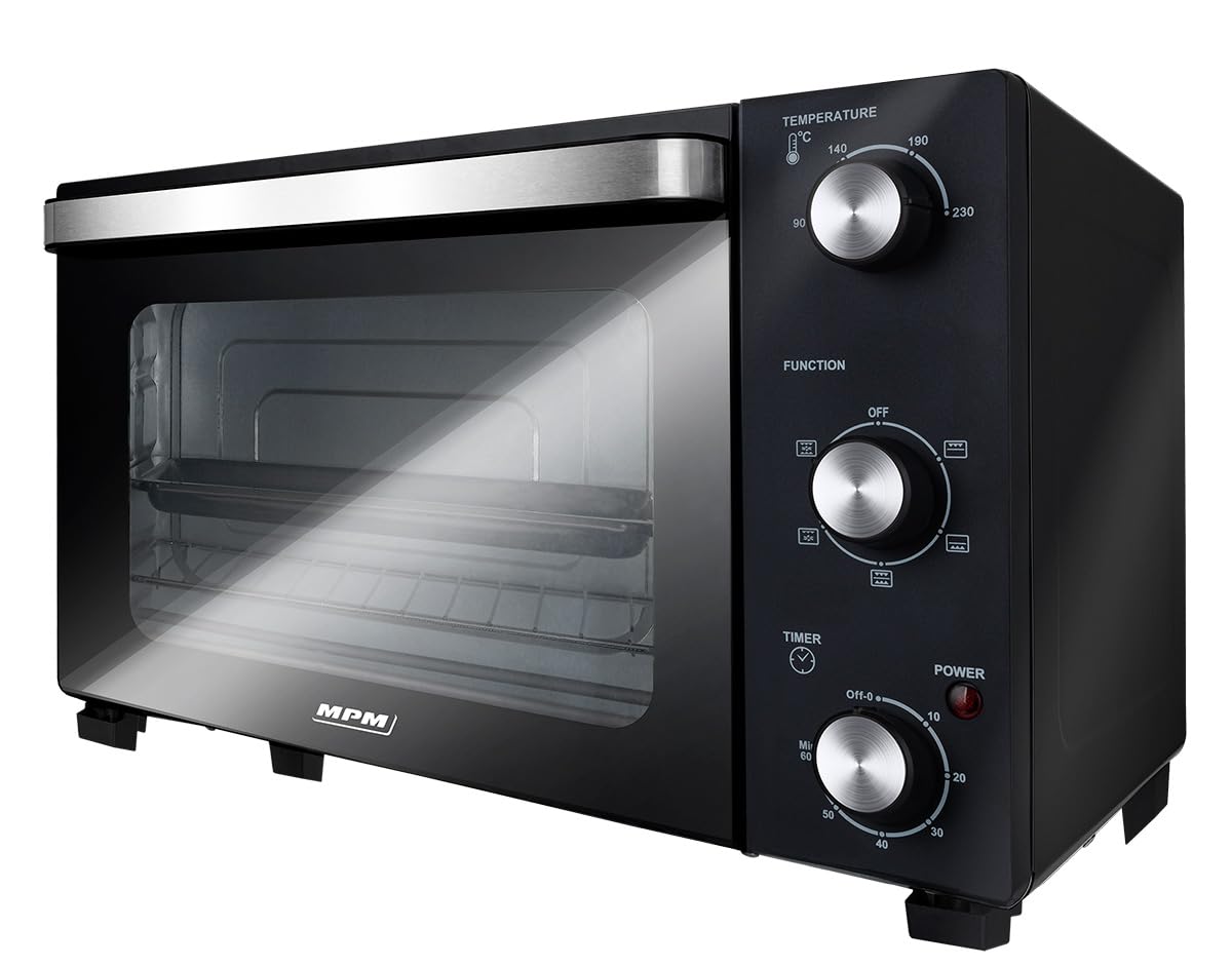 MPM MPE-14/T - Forno elettrico autoportante 22 litri - Mini forno con convezione e timer - 1300 W - Nero