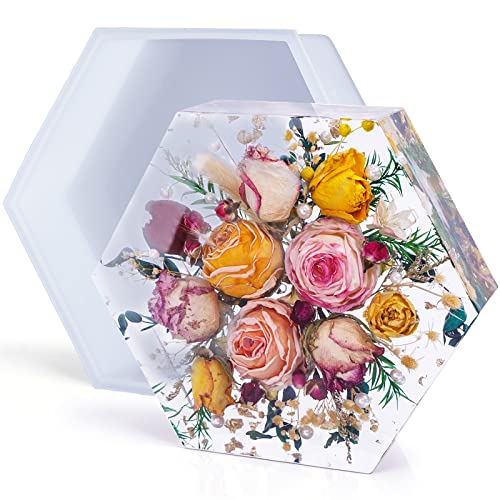 LET'S RESIN Large Silicone Molds for Resin,Resin Hexagon Molds 7'' x 2'', Deep Epoxy Resin Molds for Flowers Preservation,Resin Art, Resin Casting, DIY Wedding,Valentine,Anniversary Gift